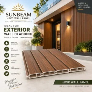 Sunbeam uPVC wall panel for exterior wall cladding with wood finish
